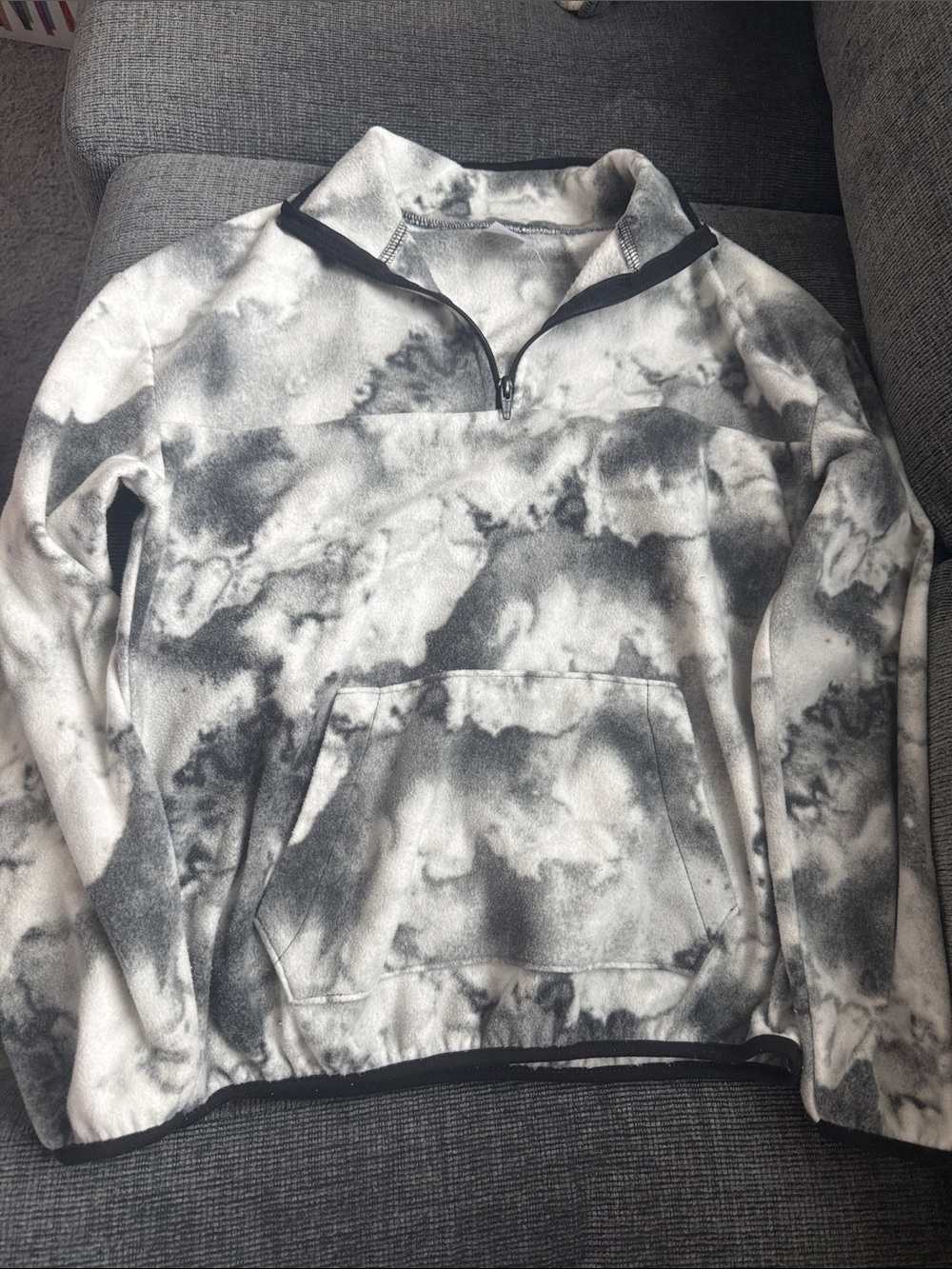 Woman’s No boundaries Zip Fleece Pullover - Black & White Tie-Dye